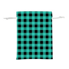 Turquoise Black Buffalo Plaid Lightweight Drawstring Pouch (s)