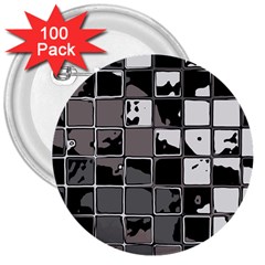 Black And White Checkered Grunge Pattern 3  Buttons (100 Pack)  by SpinnyChairDesigns