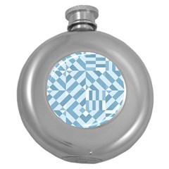 Truchet Tiles Blue White Round Hip Flask (5 Oz) by SpinnyChairDesigns