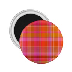 Pink Orange Madras Plaid 2 25  Magnets by SpinnyChairDesigns