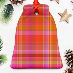 Pink Orange Madras Plaid Bell Ornament (two Sides) by SpinnyChairDesigns