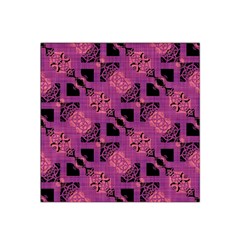 Fuchsia Black Abstract Checkered Stripes  Satin Bandana Scarf by SpinnyChairDesigns