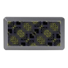 Grey Green Black Abstract Checkered Stripes Memory Card Reader (mini) by SpinnyChairDesigns