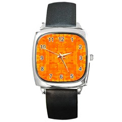 Orange Peel Abstract Batik Pattern Square Metal Watch by SpinnyChairDesigns