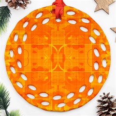 Orange Peel Abstract Batik Pattern Round Filigree Ornament (two Sides) by SpinnyChairDesigns