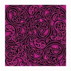 Hot Pink And Black Paisley Swirls Medium Glasses Cloth by SpinnyChairDesigns