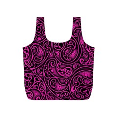 Hot Pink And Black Paisley Swirls Full Print Recycle Bag (s) by SpinnyChairDesigns