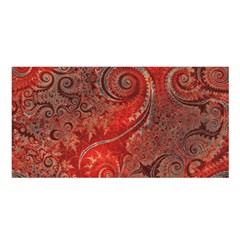 Scarlet Red Grey Brown Swirls Spirals Satin Shawl by SpinnyChairDesigns