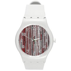 Abstract Grunge Stripes Red White Green Round Plastic Sport Watch (m) by SpinnyChairDesigns