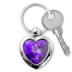 Violet Purple Flower Print Key Chain (heart) by SpinnyChairDesigns