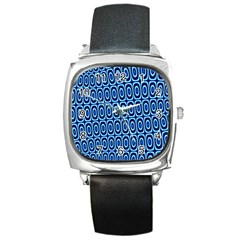 Abstract Blue Circles Mosaic Square Metal Watch by SpinnyChairDesigns