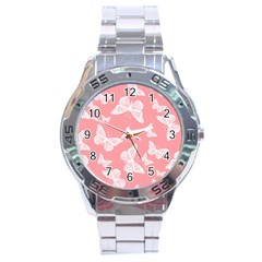 Pink And White Butterflies Stainless Steel Analogue Watch