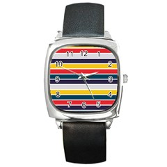 Horizontal Colored Stripes Square Metal Watch by tmsartbazaar