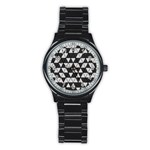 Black and White Triangles Pattern Stainless Steel Round Watch Front