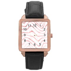 Pink Abstract Stripes On White Rose Gold Leather Watch  by SpinnyChairDesigns