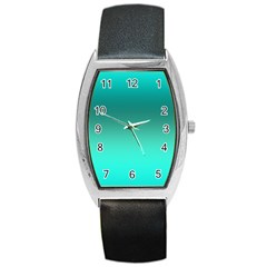 Teal Turquoise Green Gradient Ombre Barrel Style Metal Watch by SpinnyChairDesigns