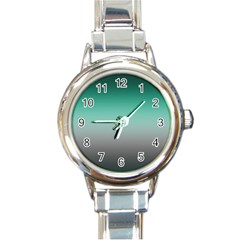 Teal Green And Grey Gradient Ombre Color Round Italian Charm Watch by SpinnyChairDesigns