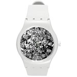 Black and White Grunge Stone Round Plastic Sport Watch (M) Front