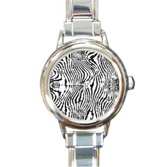 Zebra Print Stripes Round Italian Charm Watch by SpinnyChairDesigns