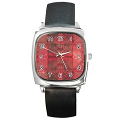 Indian Red Color Geometric Diamonds Square Metal Watch by SpinnyChairDesigns