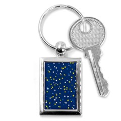 White Yellow Stars On Blue Color Key Chain (rectangle) by SpinnyChairDesigns