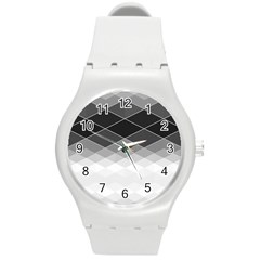 Black White Grey Color Diamonds Round Plastic Sport Watch (m) by SpinnyChairDesigns