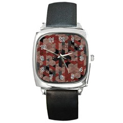 Auburn Grey And Tan Truchet Tiles Square Metal Watch by SpinnyChairDesigns