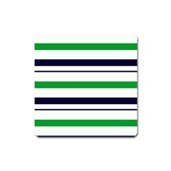 Green With Blue Stripes Square Magnet by tmsartbazaar