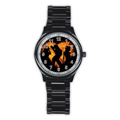 Shadow Heart Love Flame Girl Sexy Pose Stainless Steel Round Watch