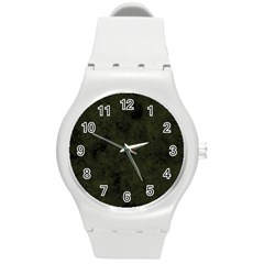 Army Green Color Grunge Round Plastic Sport Watch (m) by SpinnyChairDesigns