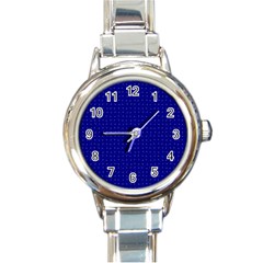 Navy Blue Color Polka Dots Round Italian Charm Watch by SpinnyChairDesigns