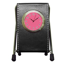 Blush Pink Color Stripes Pen Holder Desk Clock by SpinnyChairDesigns