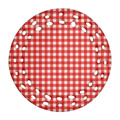 Red White Gingham Plaid Ornament (round Filigree) by SpinnyChairDesigns