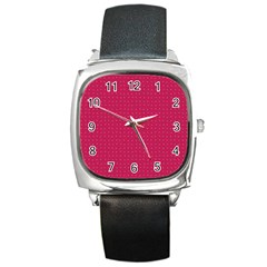 Rose Pink Color Polka Dots Square Metal Watch by SpinnyChairDesigns