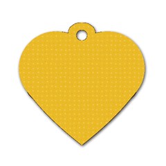 Saffron Yellow Color Polka Dots Dog Tag Heart (one Side) by SpinnyChairDesigns