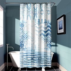 Boho Faded Blue Denim White Batik Shower Curtain 36  X 72  (stall)  by SpinnyChairDesigns