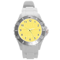 Boho Saffron Yellow Color Round Plastic Sport Watch (l) by SpinnyChairDesigns