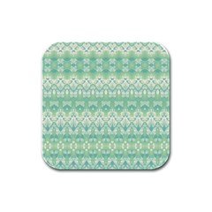 Boho Biscay Green Pattern Rubber Square Coaster (4 Pack)  by SpinnyChairDesigns