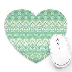 Boho Biscay Green Pattern Heart Mousepads by SpinnyChairDesigns