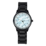 Light Blue Feathered Texture Stainless Steel Round Watch Front