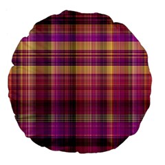 Magenta Gold Madras Plaid Large 18  Premium Flano Round Cushions by SpinnyChairDesigns