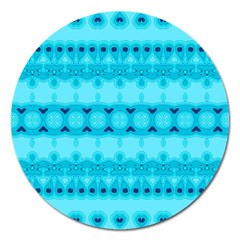 Boho Aqua Blue Magnet 5  (round) by SpinnyChairDesigns