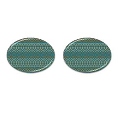 Boho Teal Green Stripes Cufflinks (oval) by SpinnyChairDesigns