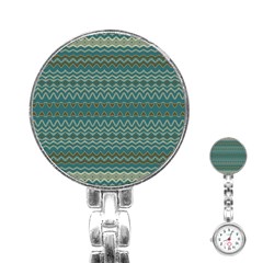 Boho Teal Green Stripes Stainless Steel Nurses Watch by SpinnyChairDesigns