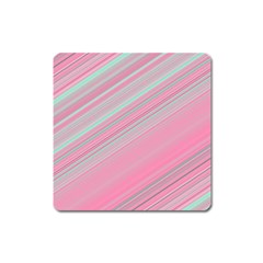 Turquoise And Pink Striped Square Magnet by SpinnyChairDesigns