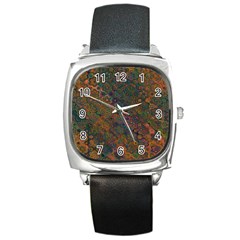 Boho Floral Pattern Square Metal Watch by SpinnyChairDesigns