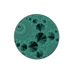 Biscay Green Black Spirals Rubber Coaster (round)  by SpinnyChairDesigns