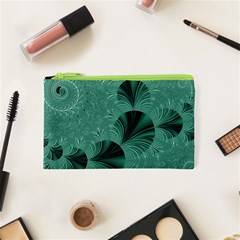 Biscay Green Black Spirals Cosmetic Bag (xs) by SpinnyChairDesigns