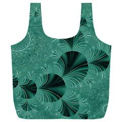 Biscay Green Black Spirals Full Print Recycle Bag (xxxl) by SpinnyChairDesigns