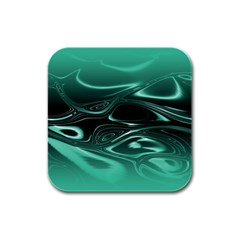 Biscay Green Black Swirls Rubber Square Coaster (4 Pack)  by SpinnyChairDesigns